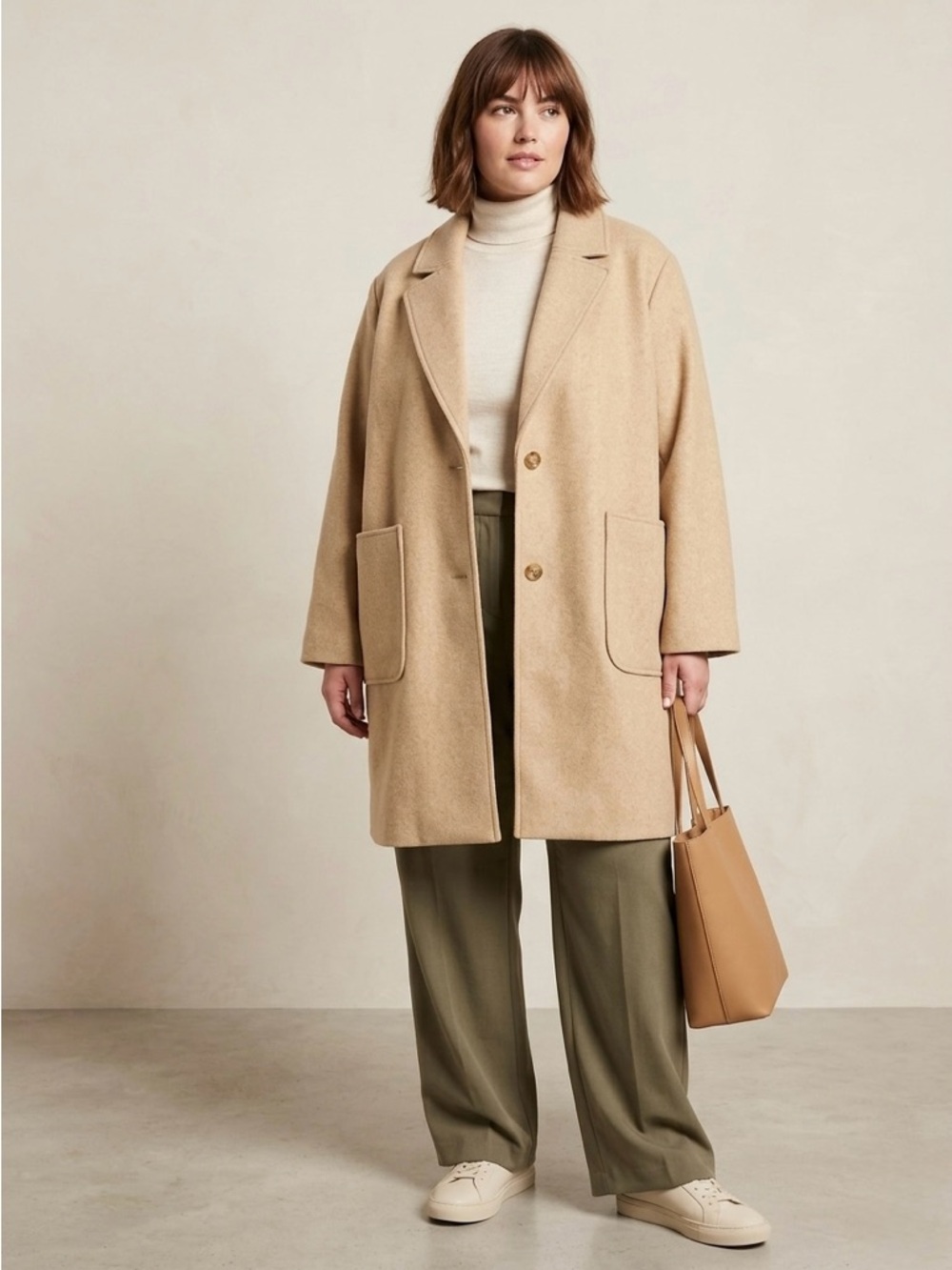 Old Navy Oversized Soft-Brushed Button-Front Coat with patch pockets.
